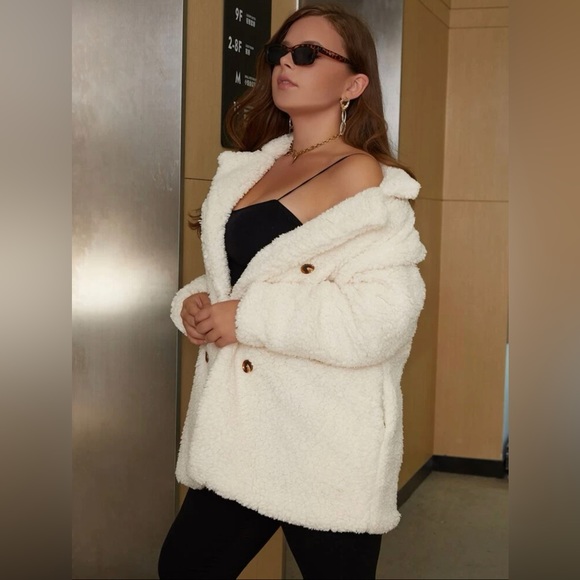 Eilly Bazar Plus Double Breasted Lapel Collar Teddy Coat - Picture 1 of 3